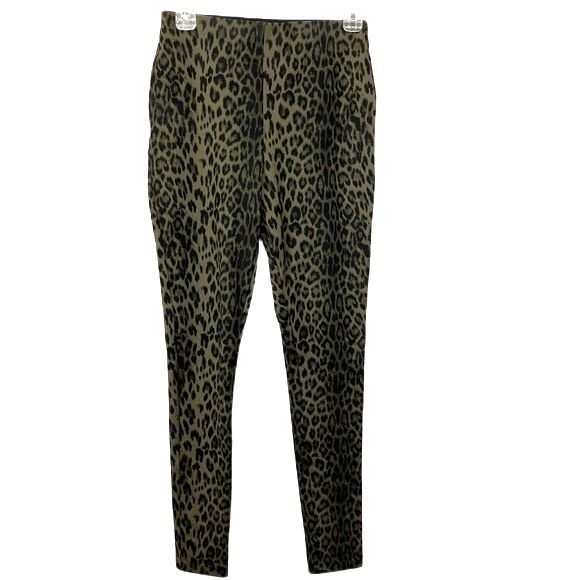 INC Animal-Print Curvy-Fit Skinny Pants Olive Green Black Size 2 - Picture 2 of 11